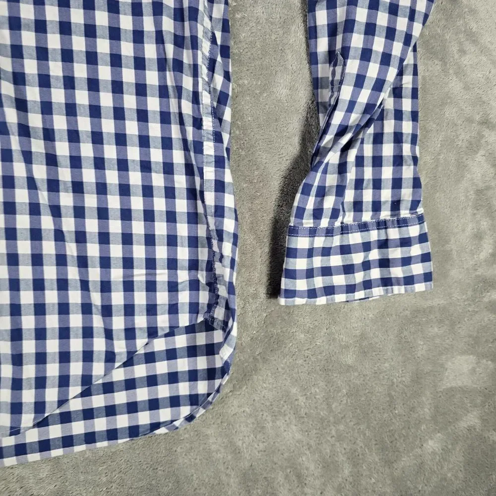 J.Crew Button Down Shirt Men Large‎ Performance Classic Stretch Blue White Check